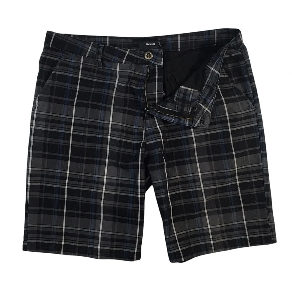 Sh335 Mens Hurley Surfer Brand Plaid Vagabond Flat Front Shorts 36